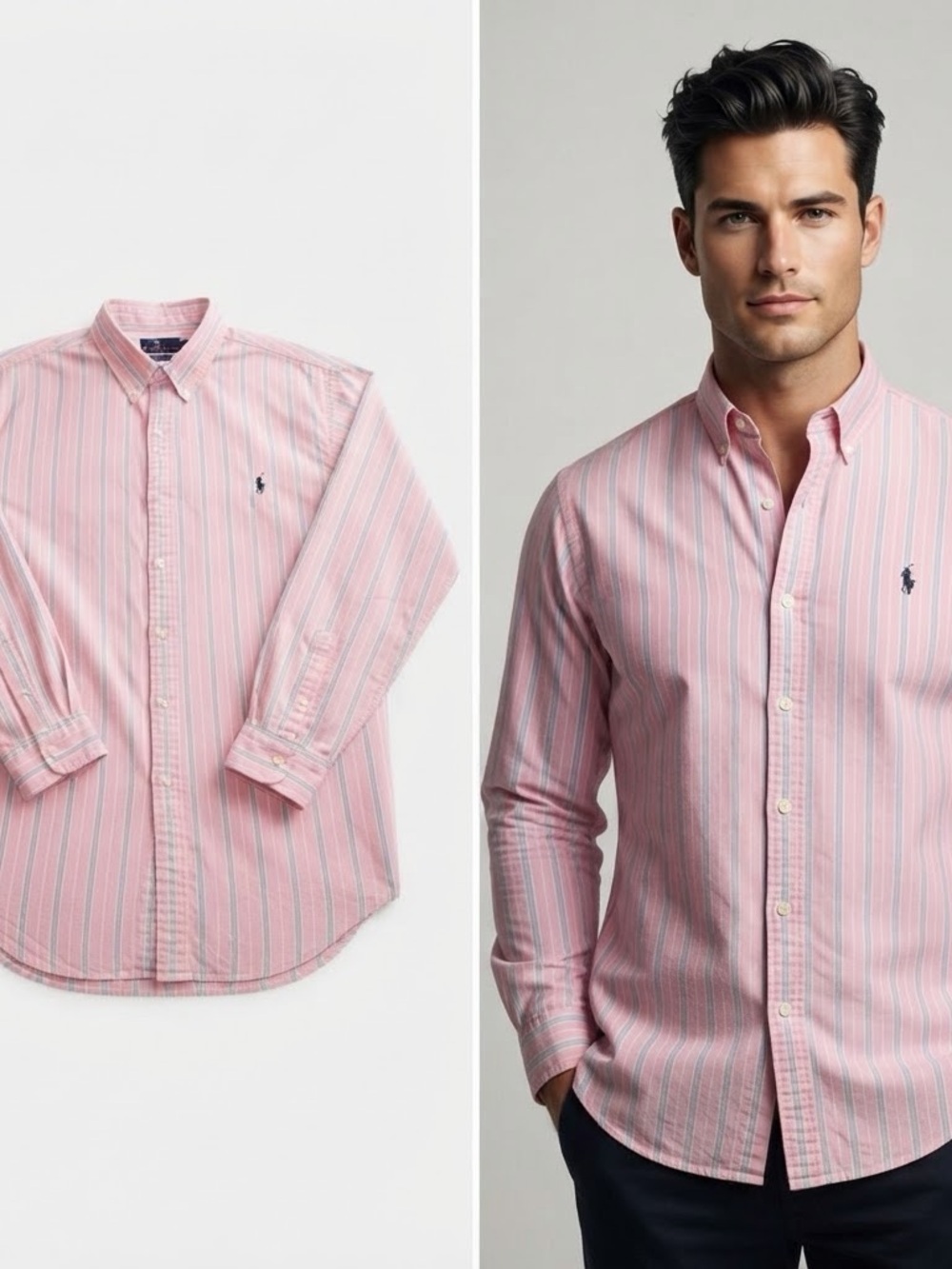 Ralph Lauren Pink and White Stripe Button-Down Shirt XLT